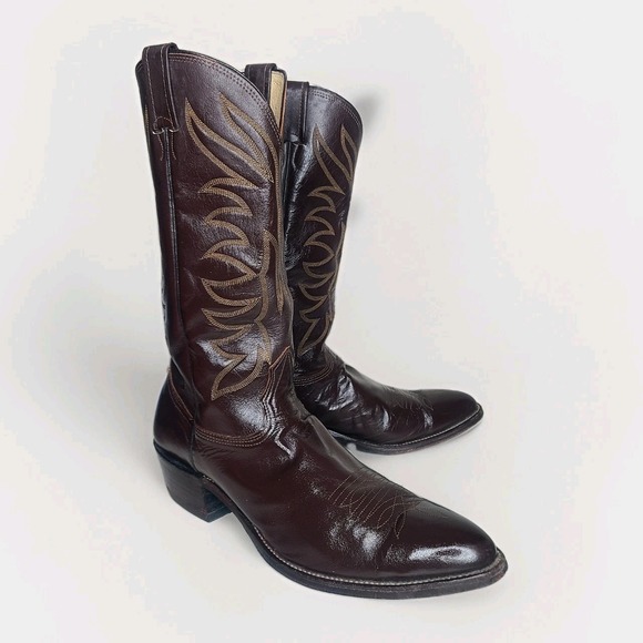Nocona Boots Size 12 B Mens Dark Brown Leather Cowboy Western Stitch Detail - Picture 1 of 10
